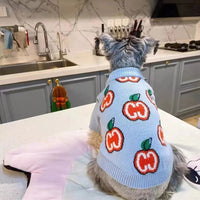 HKM-2635965 Stylish Cotton Sweater for Small Dogs and Cats - Blue Apple Design, Sizes XS to XL