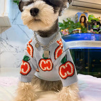 HKM-2635965 Stylish Cotton Sweater for Small Dogs and Cats - Blue Apple Design, Sizes XS to XL