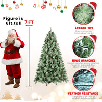 HKM-263699 7ft Artificial Christmas Tree with Mixed Branch Tips and Pine Cones - Foldable Hinged Base for Indoor Use