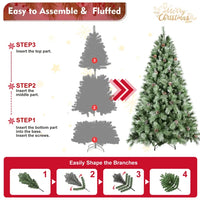 HKM-263699 7ft Artificial Christmas Tree with Mixed Branch Tips and Pine Cones - Foldable Hinged Base for Indoor Use