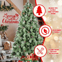 HKM-263699 7ft Artificial Christmas Tree with Mixed Branch Tips and Pine Cones - Foldable Hinged Base for Indoor Use