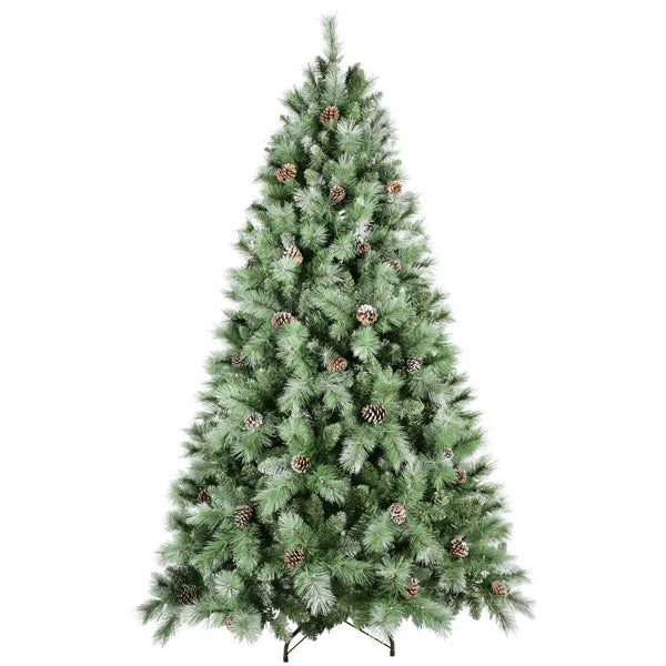 HKM-263699 7ft Artificial Christmas Tree with Mixed Branch Tips and Pine Cones - Foldable Hinged Base for Indoor Use