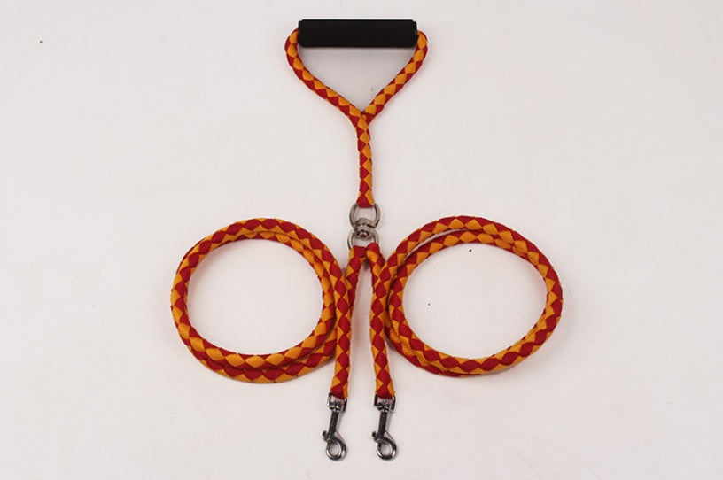 HKM-2637757 Durable Hand-Knitted Double-Ended Dog Leash with Padded Handle for Outdoor Use