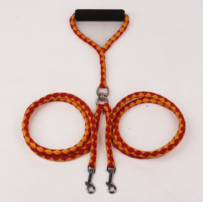 HKM-2637757 Durable Hand-Knitted Double-Ended Dog Leash with Padded Handle for Outdoor Use