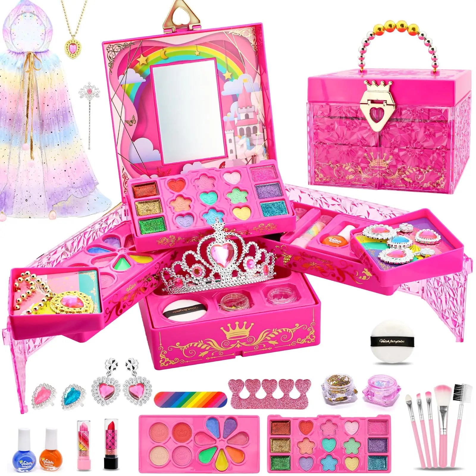 HKM-263891 Kids All-in-One DIY Bead Bracelet and Makeup Set for Ages 2 to 13, Plastic Cosmetics Toy