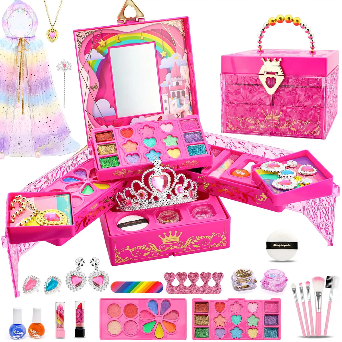 HKM-263891 Kids All-in-One DIY Bead Bracelet and Makeup Set for Ages 2 to 13, Plastic Cosmetics Toy