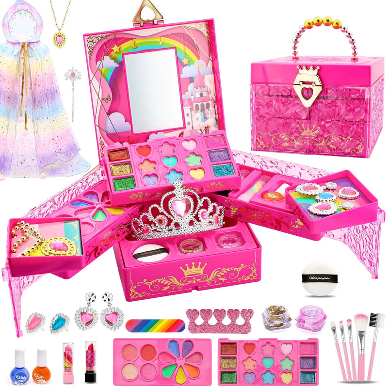 HKM-263891 Kids All-in-One DIY Bead Bracelet and Makeup Set for Ages 2 to 13, Plastic Cosmetics Toy