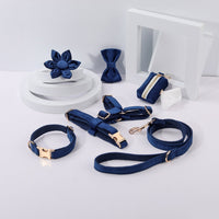 HKM-2639421 Classic Soft Velvet Pet Collar and Traction Rope Set with Bow Tie and Toilet Bag
