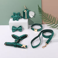 HKM-2639421 Classic Soft Velvet Pet Collar and Traction Rope Set with Bow Tie and Toilet Bag