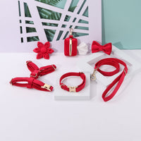 HKM-2639421 Classic Soft Velvet Pet Collar and Traction Rope Set with Bow Tie and Toilet Bag