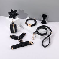 HKM-2639421 Classic Soft Velvet Pet Collar and Traction Rope Set with Bow Tie and Toilet Bag