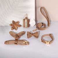 HKM-2639421 Classic Soft Velvet Pet Collar and Traction Rope Set with Bow Tie and Toilet Bag