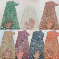 HKM-264083 Embroidered Mesh 3D Dress Fabric with Beads - 5 Yards in Various Colors