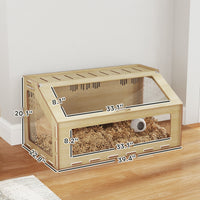 HKM-2641597 39 Inch Hamster Cage with Acrylic Windows and Inclined Top for Dwarf Hamster, Gerbil, Guinea Pig, and Rat - Oak Color