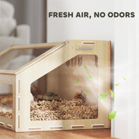 HKM-2641597 39 Inch Hamster Cage with Acrylic Windows and Inclined Top for Dwarf Hamster, Gerbil, Guinea Pig, and Rat - Oak Color