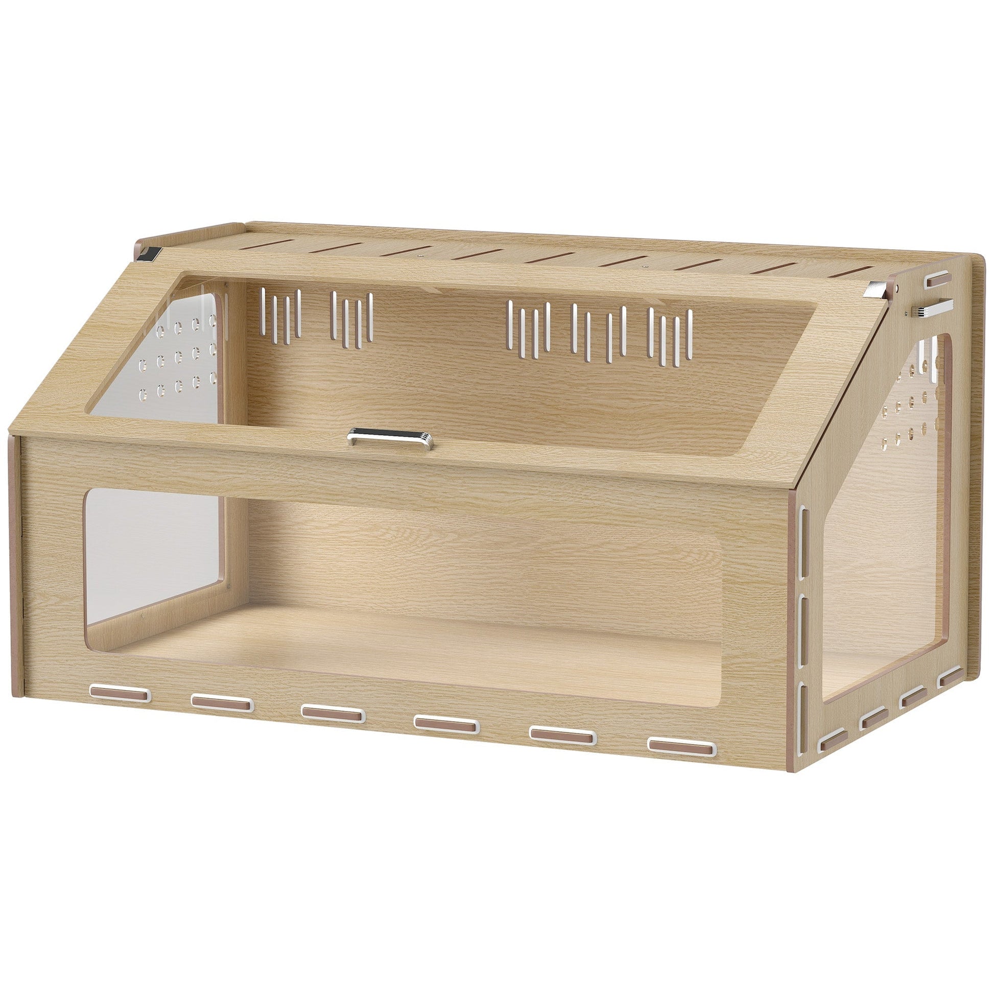 HKM-2641597 39 Inch Hamster Cage with Acrylic Windows and Inclined Top for Dwarf Hamster, Gerbil, Guinea Pig, and Rat - Oak Color
