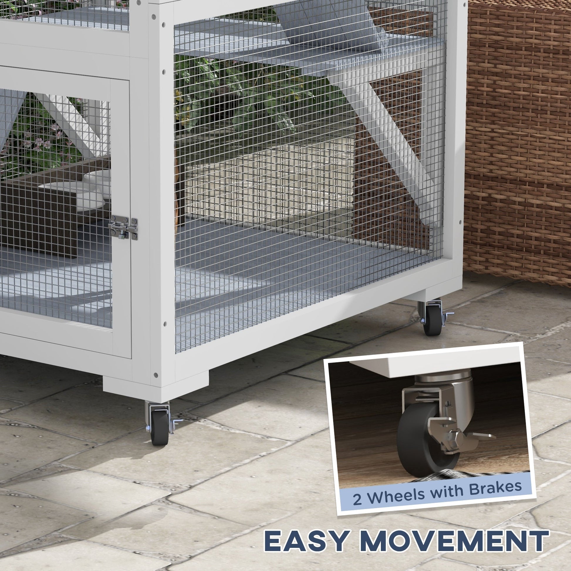 HKM-2641981 Gray Outdoor Cat Enclosure on Wheels with Hammock and Ramps for Cats up to 12 lbs