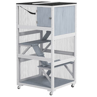 HKM-2641981 Gray Outdoor Cat Enclosure on Wheels with Hammock and Ramps for Cats up to 12 lbs