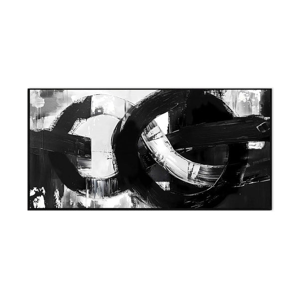 HKM-264339 Handmade Black and White Abstract Oil Painting on Canvas - Unframed Art for Living Room Decor