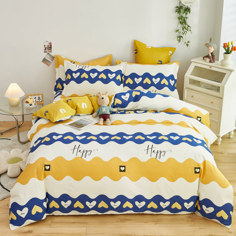 HKM-264403 Cotton Quilt Cover Set for Students - Single & Double Sizes, Modern Designs with Cute Patterns