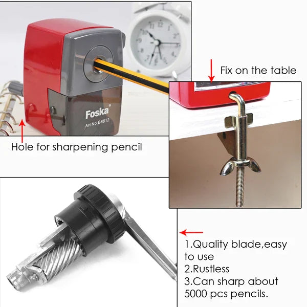 HKM-264531 Metal and Plastic Manual Desk Pencil Sharpener for Office, Home, and School