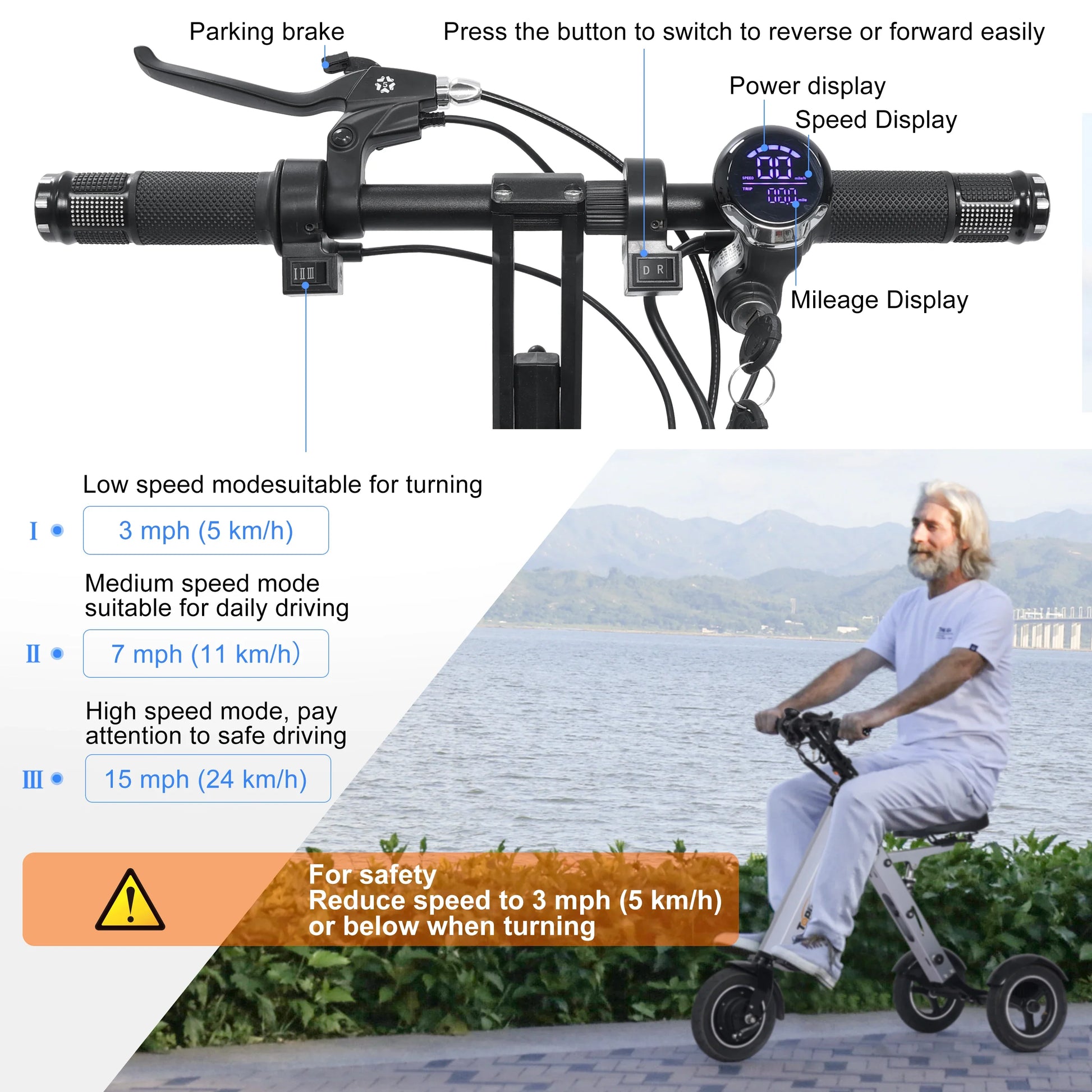 HKM-264595 Lightweight Foldable Electric Tricycle with Removable Battery and Reverse Function
