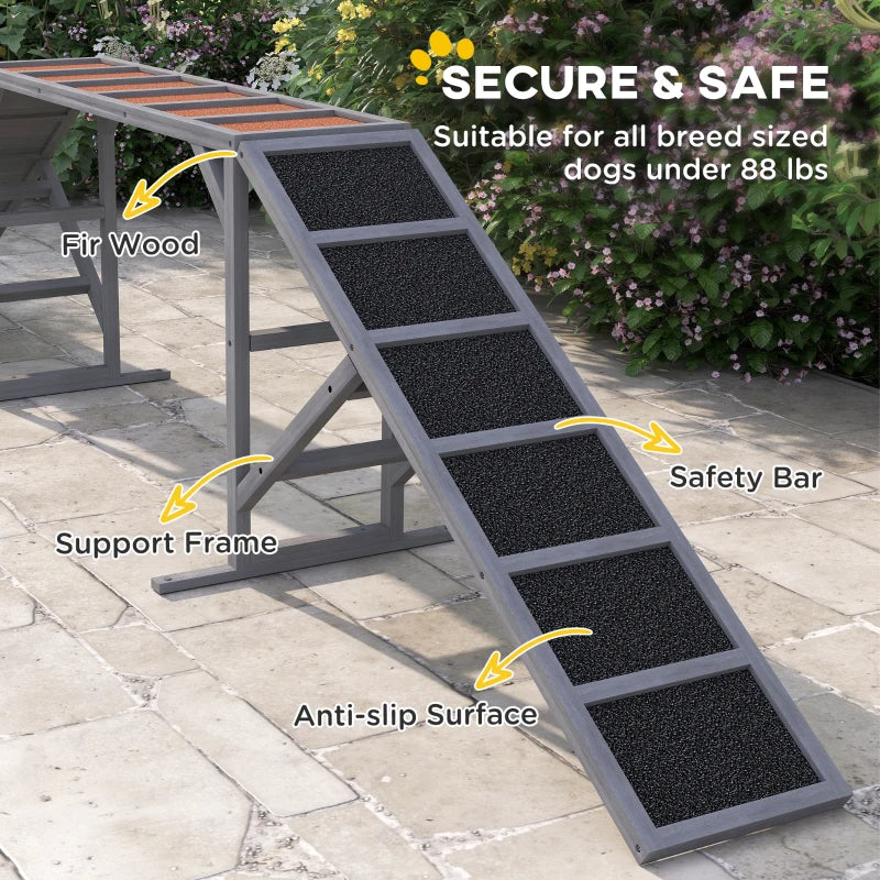 HKM-2646973 Gray Dog Agility Ramp with Safety Bar and Non-Slip Surface for Training and Exercise