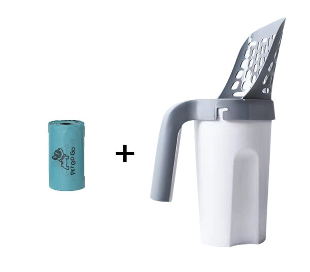 HKM-2647485 Large Capacity Portable Cat Litter Scoop with Removable Washable Design and 4 Rolls of Garbage Bags