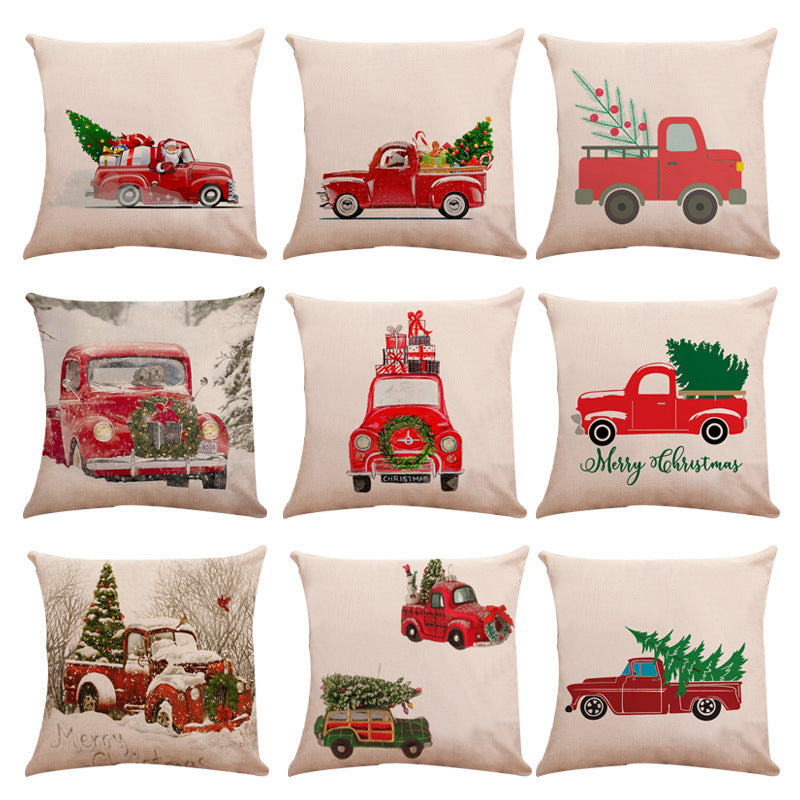 HKM-264787 Christmas Themed Linen Cushion Cover - National Style Landscape Design, 45x45cm