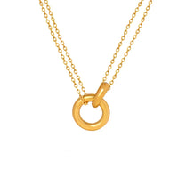 HKM-264787 Dainty 18k Gold Round Necklace Simple Double Circle Pendant Pure Gold Clasp Necklace Female