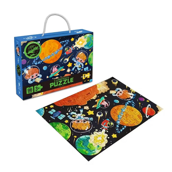 HKM-264915 Glow in the Dark 96-Piece Jigsaw Puzzle for Kids - Unique Educational Luminous Toy