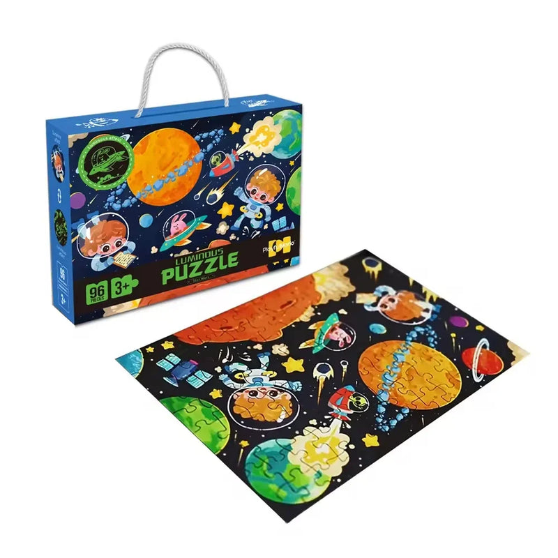 HKM-264915 Glow in the Dark 96-Piece Jigsaw Puzzle for Kids - Unique Educational Luminous Toy