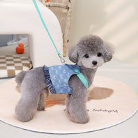 HKM-2649277 Light Blue and Dark Orange Denim Dog Vest for Spring and Summer, Cotton Casual Pet Clothing in Multiple Sizes