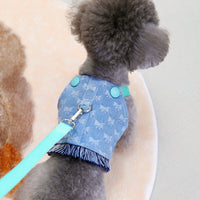 HKM-2649277 Light Blue and Dark Orange Denim Dog Vest for Spring and Summer, Cotton Casual Pet Clothing in Multiple Sizes