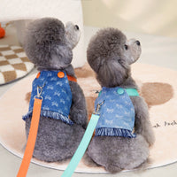 HKM-2649277 Light Blue and Dark Orange Denim Dog Vest for Spring and Summer, Cotton Casual Pet Clothing in Multiple Sizes