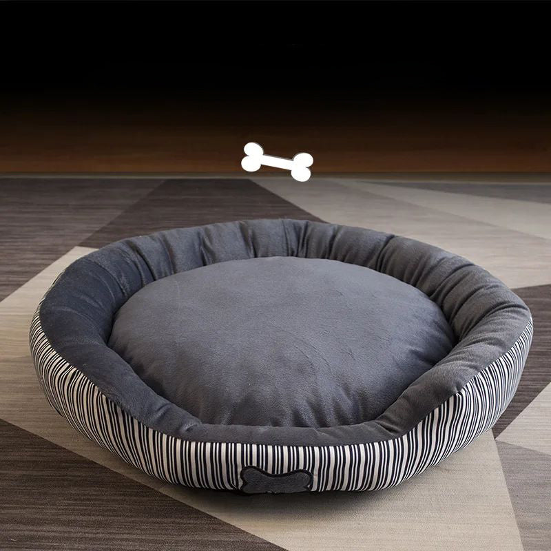 HKM-265043 Cozy Round Striped Pet Nest for Small to Medium Dogs and Pomeranians - All-Season Comfort