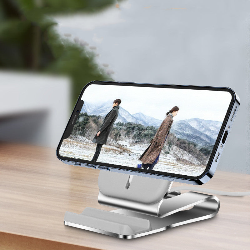 HKM-265107 Magnetic Wireless Charging Desktop Phone Holder for iPhone 12 Series - Silver Silicone & Aluminum Alloy