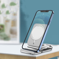 HKM-265107 Magnetic Wireless Charging Desktop Phone Holder for iPhone 12 Series - Silver Silicone & Aluminum Alloy