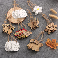 HKM-265235 Easter Wooden Pendant Decorations - Assorted Rabbit, Chick, and Floral Designs - Set of 8 Pieces