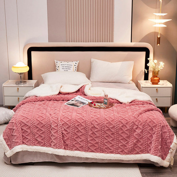 HKM-265235 Solid Color Double-Layer Lambswool Blanket in Yellow - Multiple Sizes Available