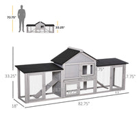 HKM-2653117 Deluxe Outdoor 2-Story Wooden Rabbit Hutch with Ladder and Run - Gray, 83" Large Cage for Small Animals