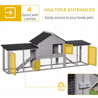 HKM-2653117 Deluxe Outdoor 2-Story Wooden Rabbit Hutch with Ladder and Run - Gray, 83" Large Cage for Small Animals