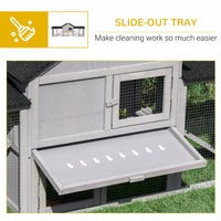 HKM-2653117 Deluxe Outdoor 2-Story Wooden Rabbit Hutch with Ladder and Run - Gray, 83" Large Cage for Small Animals