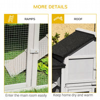HKM-2653117 Deluxe Outdoor 2-Story Wooden Rabbit Hutch with Ladder and Run - Gray, 83" Large Cage for Small Animals