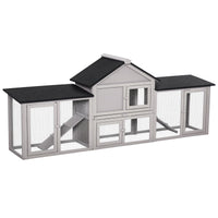 HKM-2653117 Deluxe Outdoor 2-Story Wooden Rabbit Hutch with Ladder and Run - Gray, 83" Large Cage for Small Animals