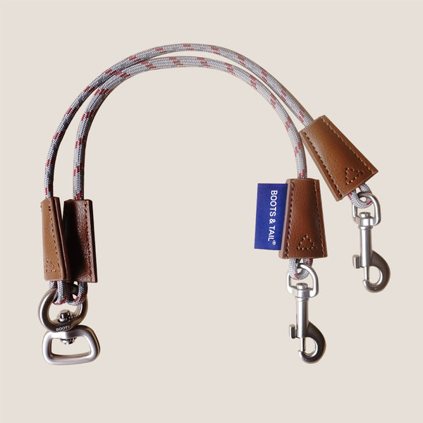 HKM-2653245 Double Head Anti-Winding Dog Traction Rope in Gray, Nylon Material, Non-Retractable, S/M Sizes Available