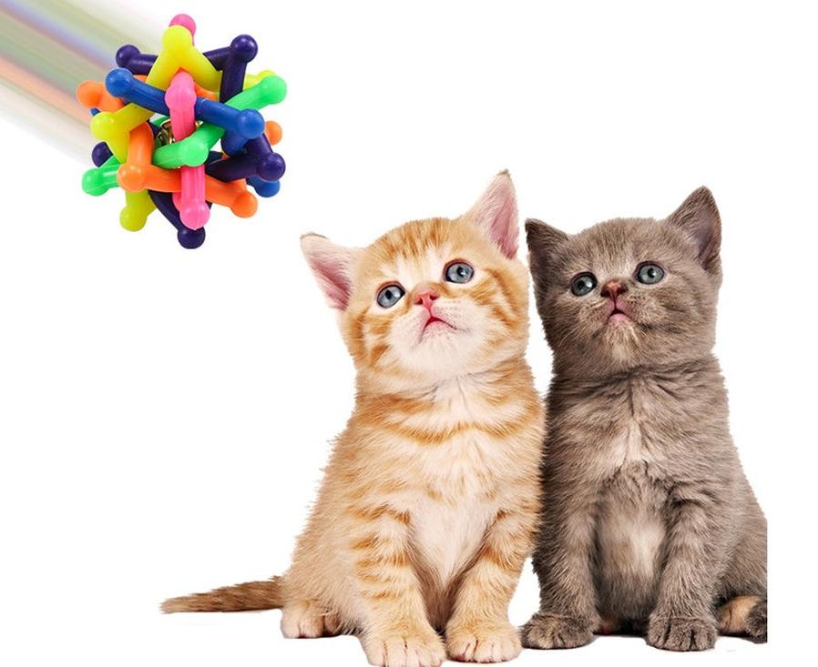 HKM-265427 Colorful Bell Woven Ball Dog Toy - Soft Rubber Chew Ball for Pets, 7CM Diameter