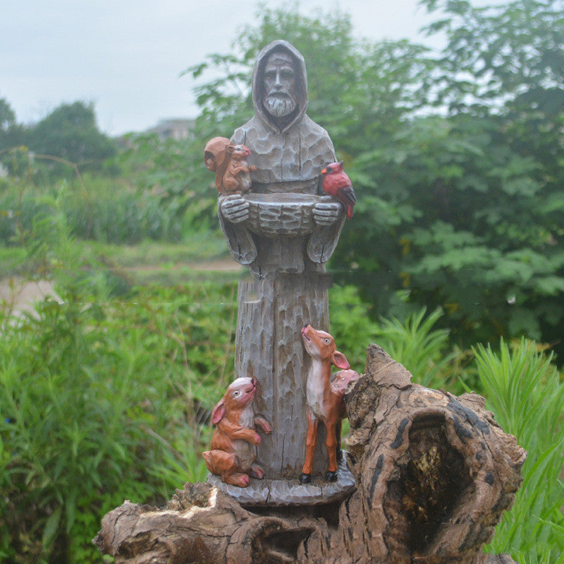 HKM-265491 St. Francis Resin Bird Feeder Statue for Outdoor Garden Decor
