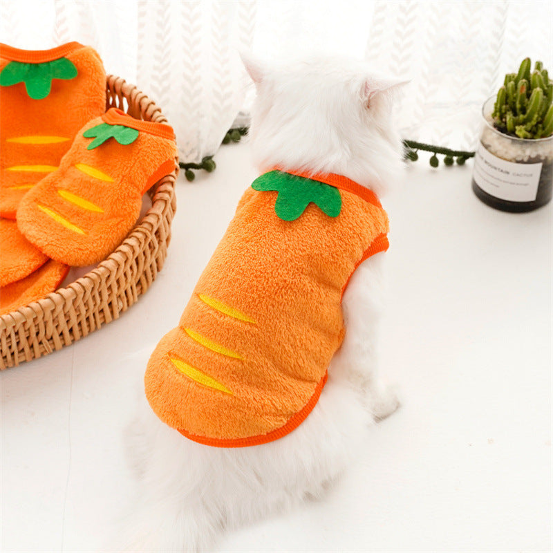 HKM-2655805 Cozy Puppy Orange Carrot Costume - Warm Coral Fleece Pet Clothing for Small Dogs