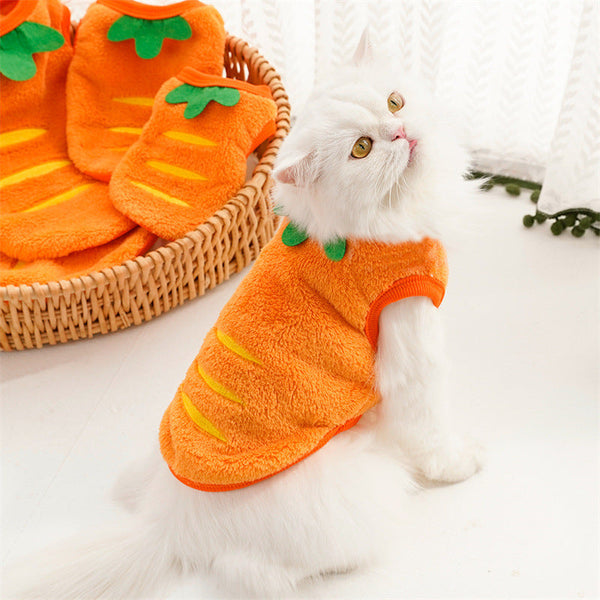 HKM-2655805 Cozy Puppy Orange Carrot Costume - Warm Coral Fleece Pet Clothing for Small Dogs